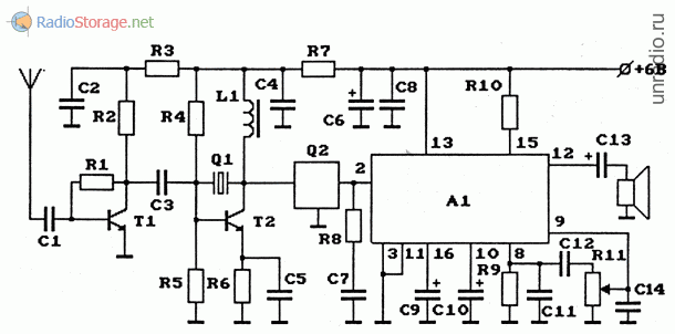 Схема AM-радиоприемника на ИС К174ХА10