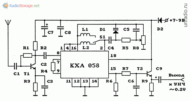 Схема УКВ-тюнера, обеспечивающего радиоприем в диапазоне 67-108 МГц